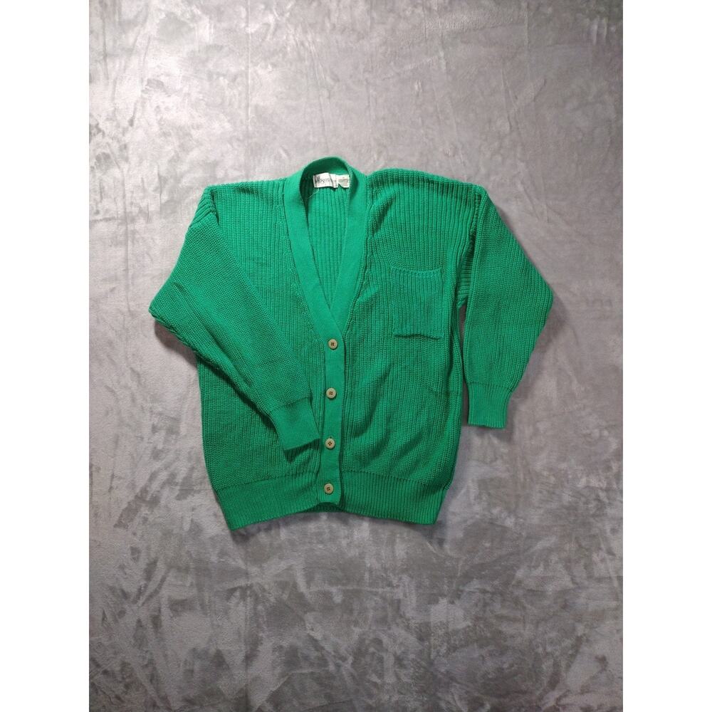 Vintage Sportables Sweater Womens Medium Green Cable Knit Cardigan Grandma 90s